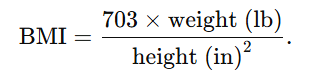BMI calculation formula using Imperial system and units